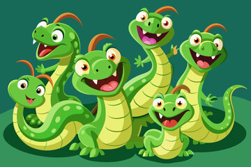 Obraz premium Playful cartoon depiction of A green snake, exuding humor and charm with its