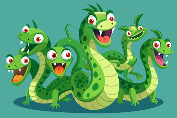 Playful cartoon depiction of A green snake, exuding humor and charm with its