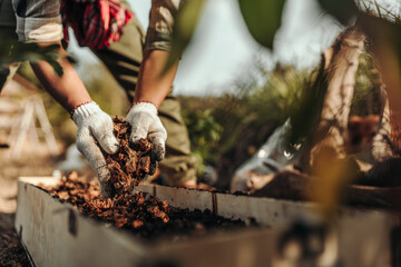 Gardeners are using coconut husks as a base for pots mixed with soil before planting vegetables.