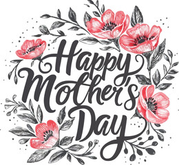 Vector flowers with lettering "happy mother's day" for print design of flyers, banners, cover, postcard