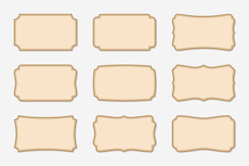 Ornamental label frames. Old ornate labels, decorative vintage frame and retro badge.