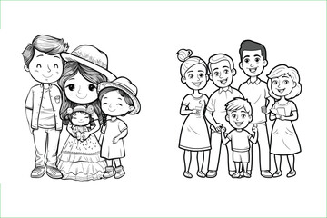 Black And White, Happy family. Black And White, Family portrait. Father, mother, a girl and a boy. 