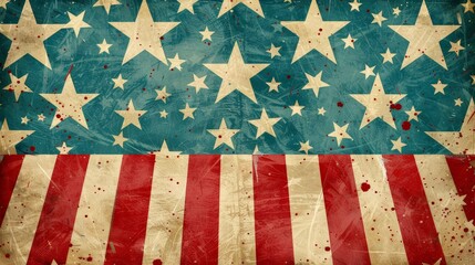 Vintage American Flag style background with Grungy Texture