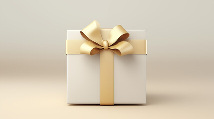 single white gift box with golden front view on white background