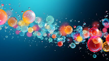 Floating vibrant soap bubbles on colored backdrop, water droplets or oil bubbles suspended underwater .HD wallpaper - obrazy, fototapety, plakaty