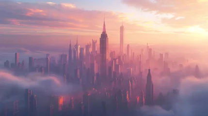 Muurstickers sunrise over the city © yang