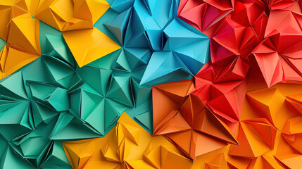 Buntes Origami: Abstrakter Tapetenhintergrund mit lebendigen gefalteten Papieren
