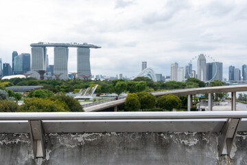 View of Marina Bay Sands and landmark from Marina Barrage, a dam and recreational site in southern...