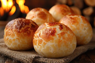Pao de Queijo brazilian cheese bread in the kitchen table professional advertising food photography