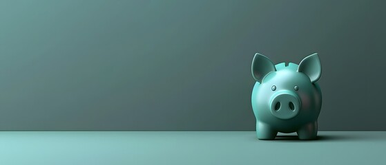piggy bank on minimalist green blue pastel background, copy space finance bank concept, save money business strategy