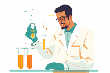 Scientist Holding Beaker and Beaker Filled With Chemicals