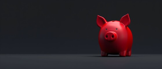 piggy bank red on minimalist black dark pastel background, copy space finance bank concept, save money business strategy