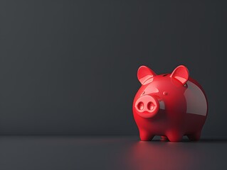 piggy bank red on minimalist black dark pastel background, copy space finance bank concept, save money business strategy