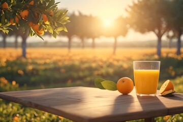 Orange juice and orange field