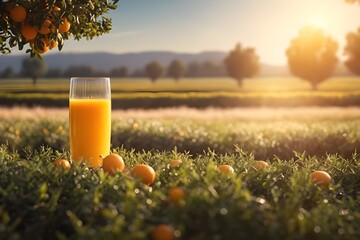 Orange juice in a field