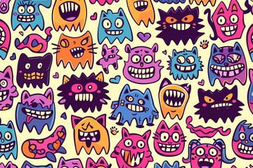 Assorted Colored Monsters on White Background