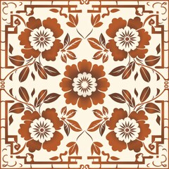 White and brown tile with flowers