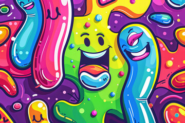 Colorful Animated Characters Celebrating in a Whimsical World