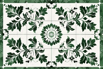 Green and white tile with floral design
