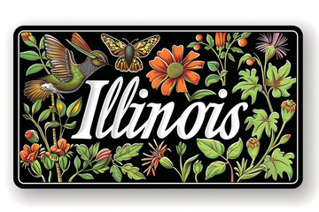 Illinois Sign Adorned With Flowers