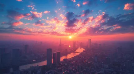 Rucksack sunrise over the city © yang