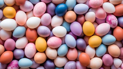 Obraz premium Easter holiday. many colorful eggs with ornaments. different colors and intricate patterns. pastel colors, natural dye