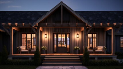 Contemporary design of modern farmhouse front porch for exterior architecture viewing - obrazy, fototapety, plakaty