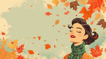 Obraz na płótnie Canvas Joyful Woman Embracing Autumns Arrival Under a Canopy of Falling Leaves