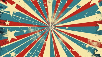A captivating retro-styled image showcasing a burst of American flag colors and stars, evoking a sense of patriotism and nostalgia