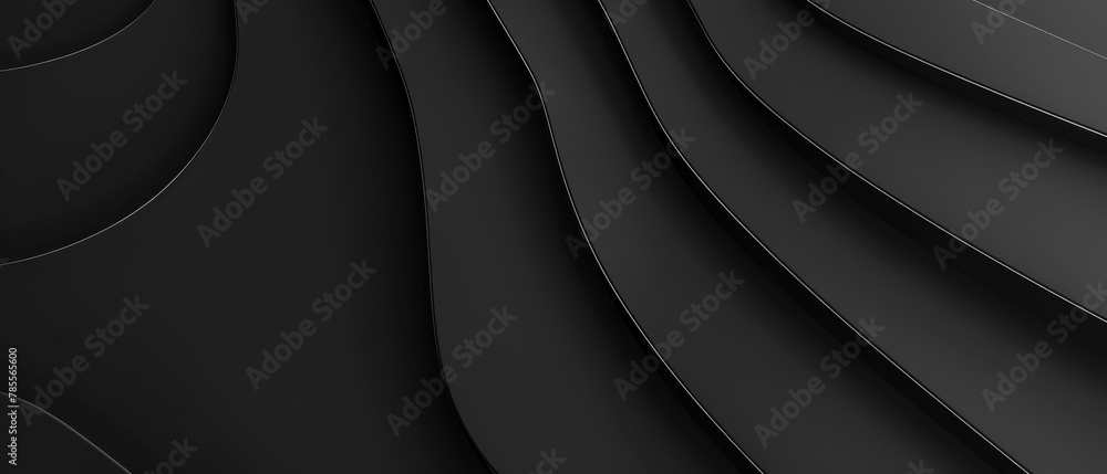 Aufkleber Abstract texture dark black gray grey background banner panorama long with 3d geometric waving waves curves gradient shapes for website, business, print design template paper pattern illustration..