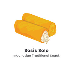 Hand drawn vector illustration of Sosis Solo Indonesian traditional fried egg crepe with sweet and minced chicken filling