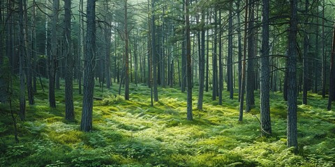 Dense green forest teeming with trees