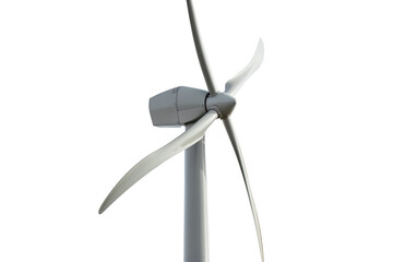 Modern Three-Bladed Wind Turbine Close-Up Isolated on White