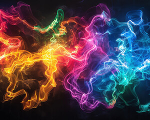 Bright neon colors swirling in a chaotic dance on a black backdrop