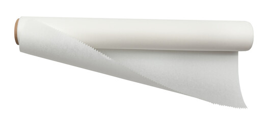 Roll of parchment paper for baking on a white background. Parchment paper isolate. homemade baking