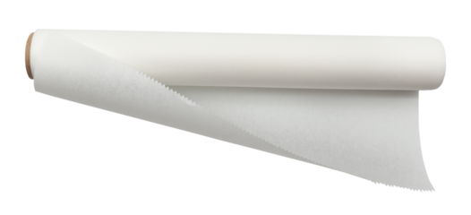 Roll of parchment paper for baking on a white background. Parchment paper isolate. homemade baking