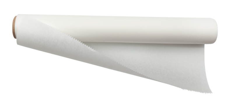 Roll of parchment paper for baking on a white background. Parchment paper isolate. homemade baking