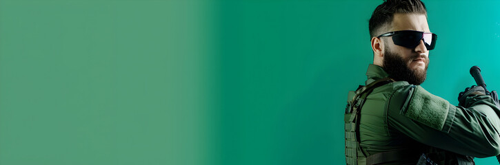 CIA agent web banner. CIA agent isolated on green background. - obrazy, fototapety, plakaty