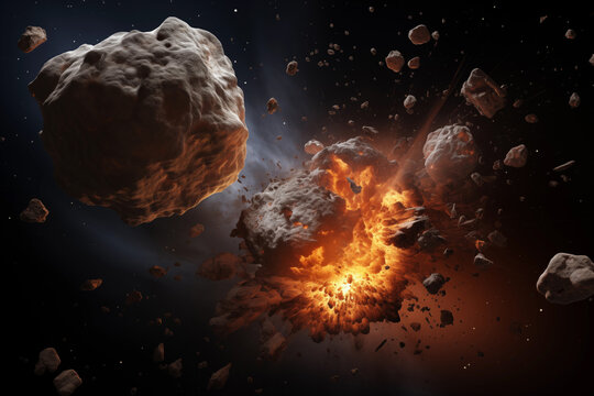 Collision violente entre des astéroïdes dispersant de nombreux débris dans l'espace