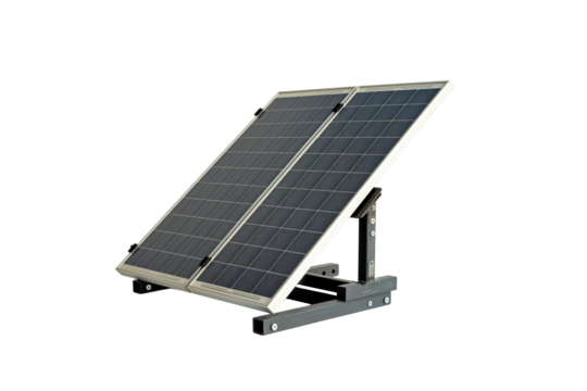 Tilted Solar Panel on Metal Frame Isolated on White