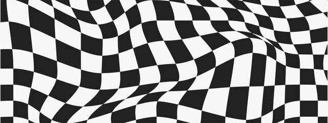 Psychedelic Checkerboard. Abstract groovy background. Hippie horizontal backdrop. Y2k aesthetic. Retro funky vector illustration. Pattern in trendy 70s cartoon style.