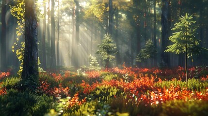 Lush forest abundant with trees and flowers