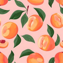 peachs seamless pattern, cute, pink background