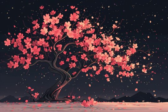 Tree with pink flowers painting