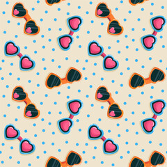 Seamless 90's pattern with striped sunglasses, vector background
