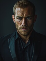 Fototapeta premium Man with beard in black shirt