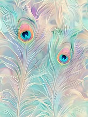 peacock feathers, pastel colors, swirls, swirl seamless patterns