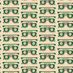 Seamless 90's pattern with striped sunglasses, vector background