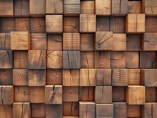 A wall made of wooden blocks.