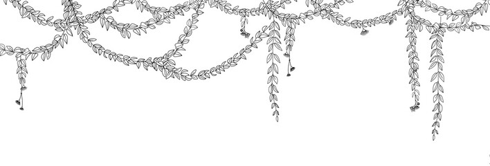 Liana. Horizontal leaf pattern. Vine jungle branches hanging. - 785570039